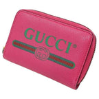 Gucci Logo Print Leather Design Round Zipper Coin Purse Case Compact Wallet