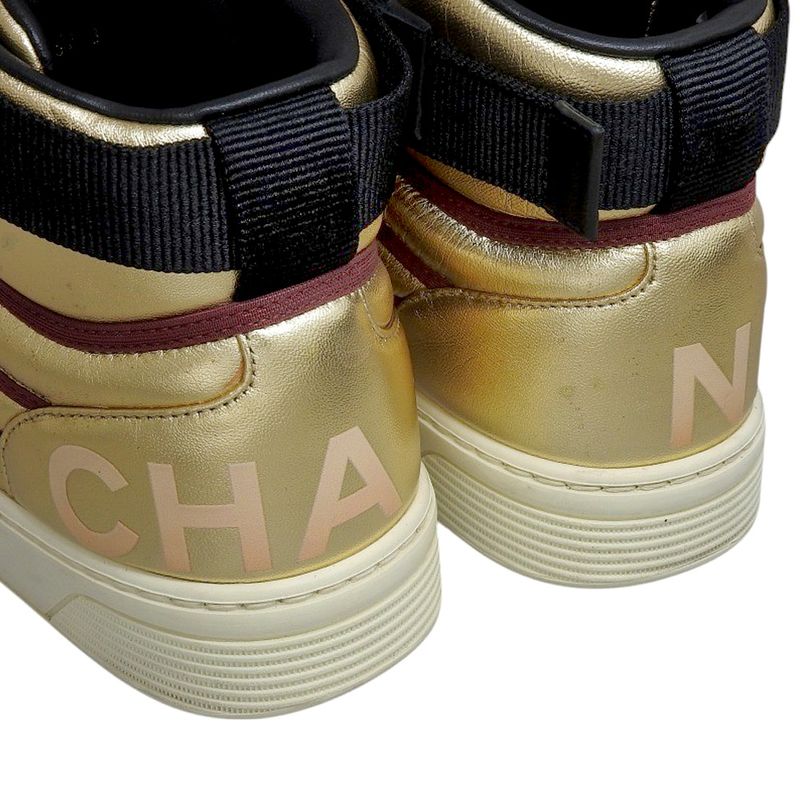 Chanel 2020 Coco Mark Gold Leather High Cut Sneakers Shoes — view 4