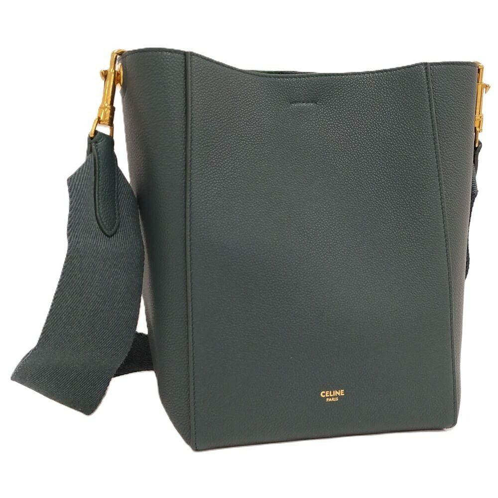 Celine Sangles Small Bucket Shoulder Bag Leather Green