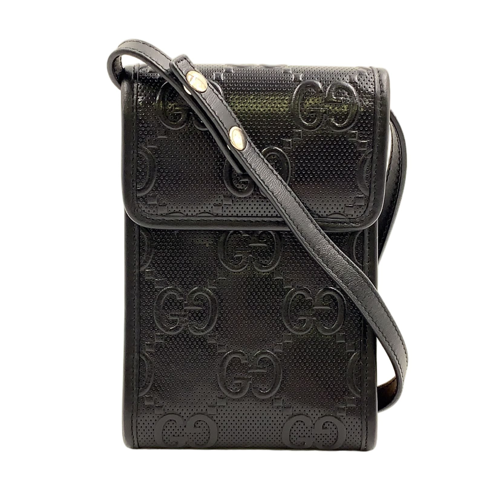 Gucci GG Embossed Mini Bag Leather Black Silver