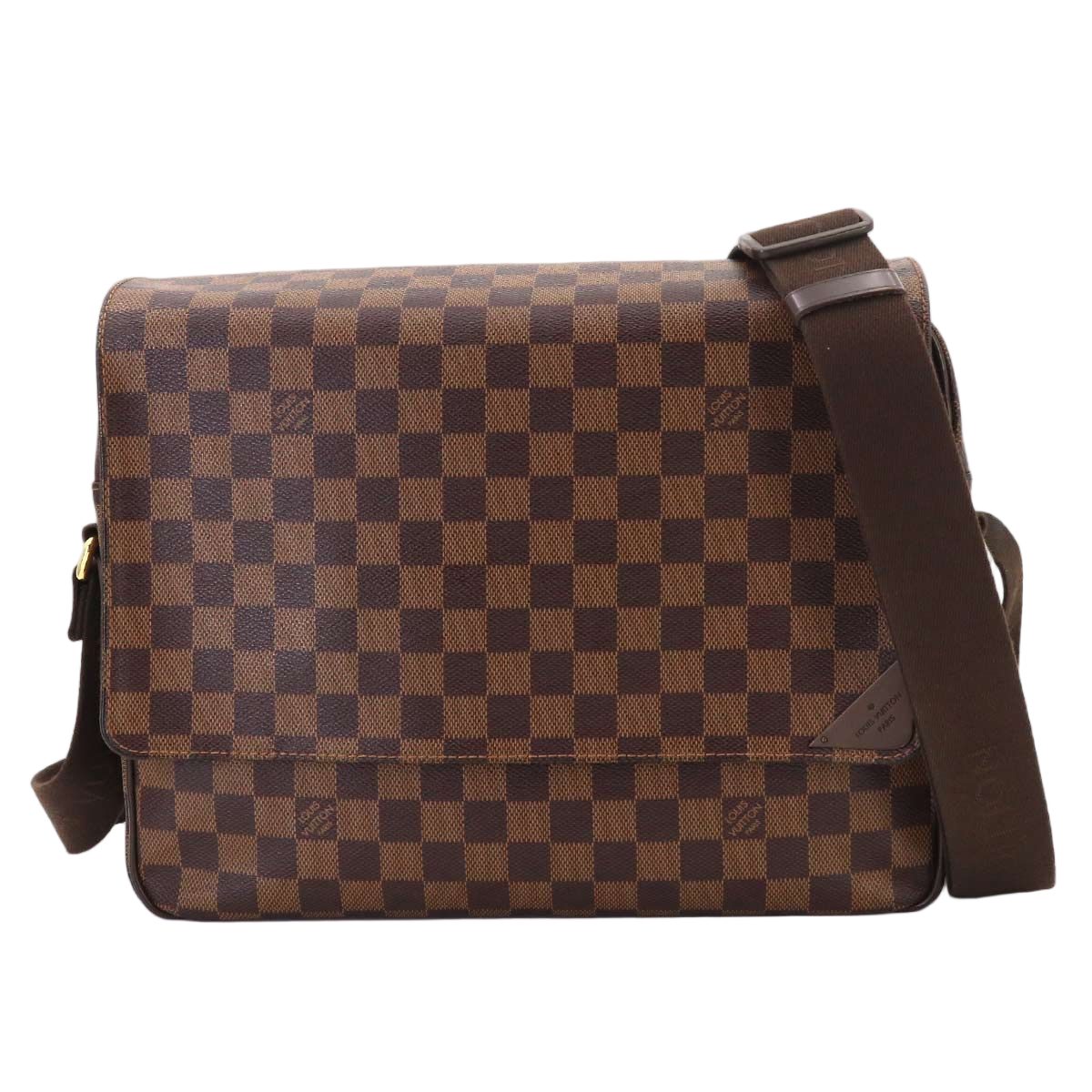 Louis Vuitton Damier Shelton MM Shoulder Bag Ebene Brown Gold