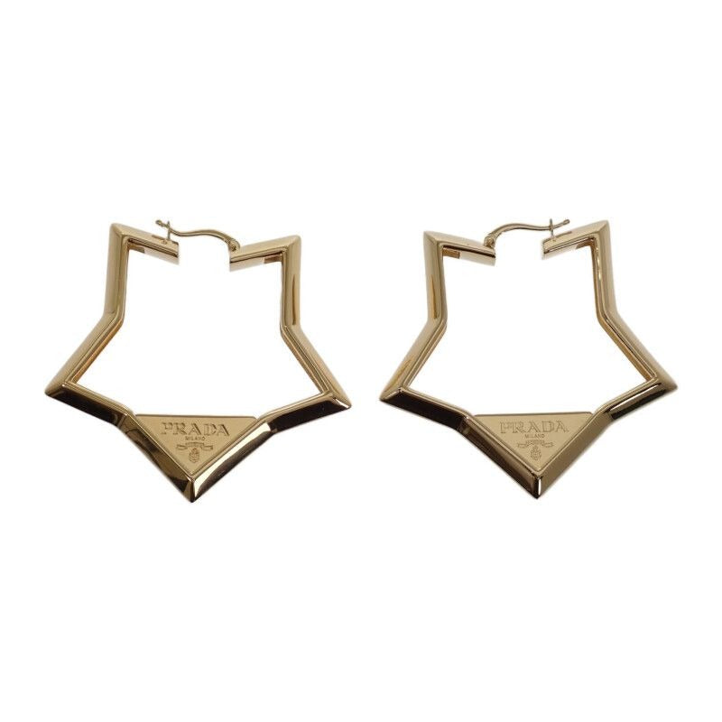 Prada Metal Earrings Triangle Logo Gold