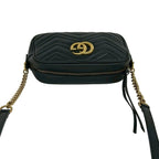 Gucci GG Marmont Small Logo Quilted Leather Shoulder Bag Black — view 4