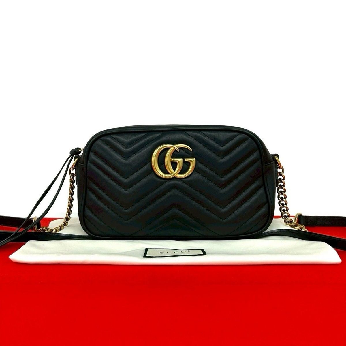 Gucci GG Marmont Small Logo Quilted Leather Shoulder Bag Black