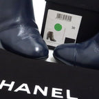 Chanel Short Boots 36 Side Gore Leather Navy Coco Mark — view 9