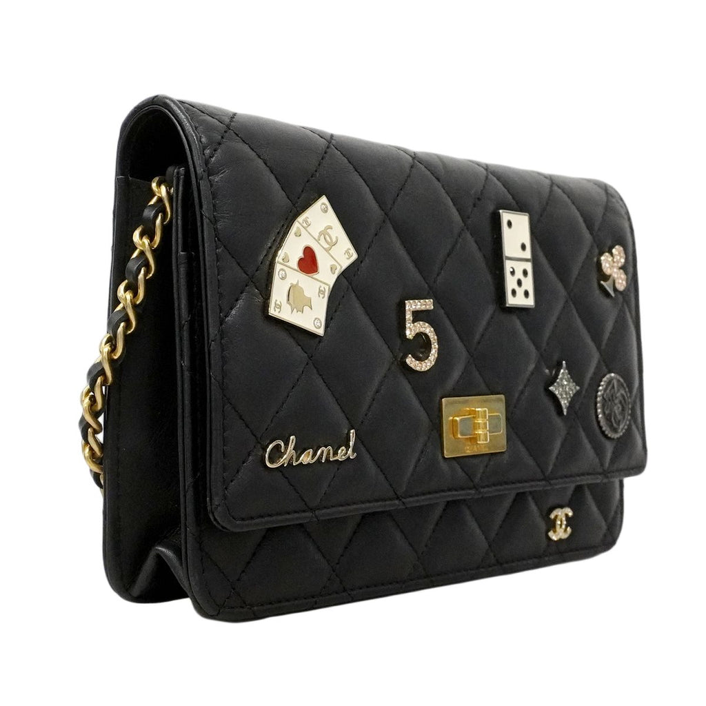 Chanel Shoulder Wallet 2.55 Quilted Lambskin Black Gold Silver Handbag — view 2