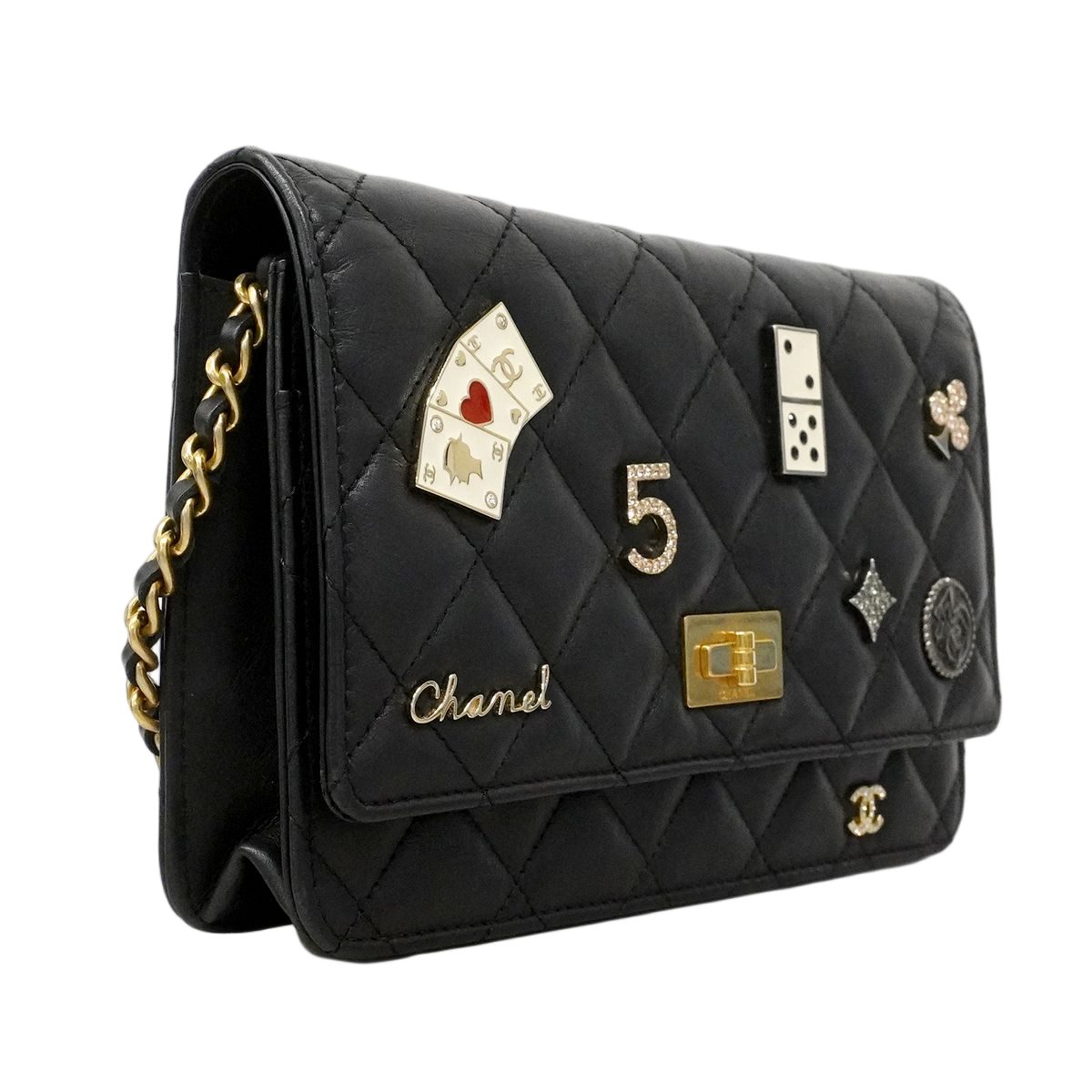 Chanel Shoulder Wallet 2.55 Quilted Lambskin Black Gold Silver Handbag — view 2