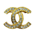 Chanel Brooch CC Vintage Gold Pin Rhinestone Crystal