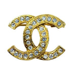 Chanel Brooch CC Vintage Gold Pin Rhinestone Crystal