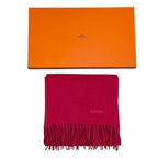 Hermes Recto Verso Cashmere Logo Embroidery with Fringe Scarf Shawl Red — view 2