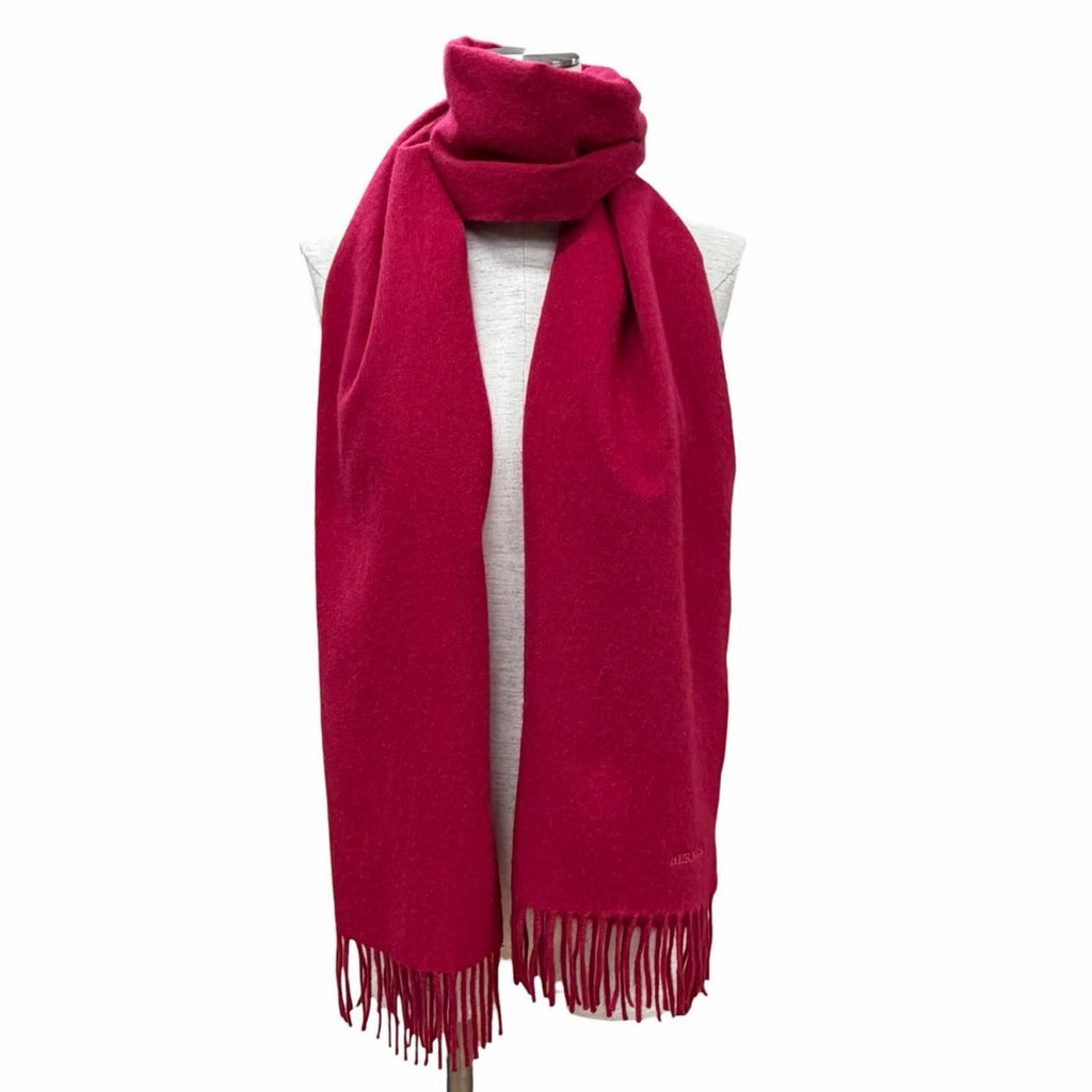 Hermes Recto Verso Cashmere Logo Embroidery with Fringe Scarf Shawl Red — view 3