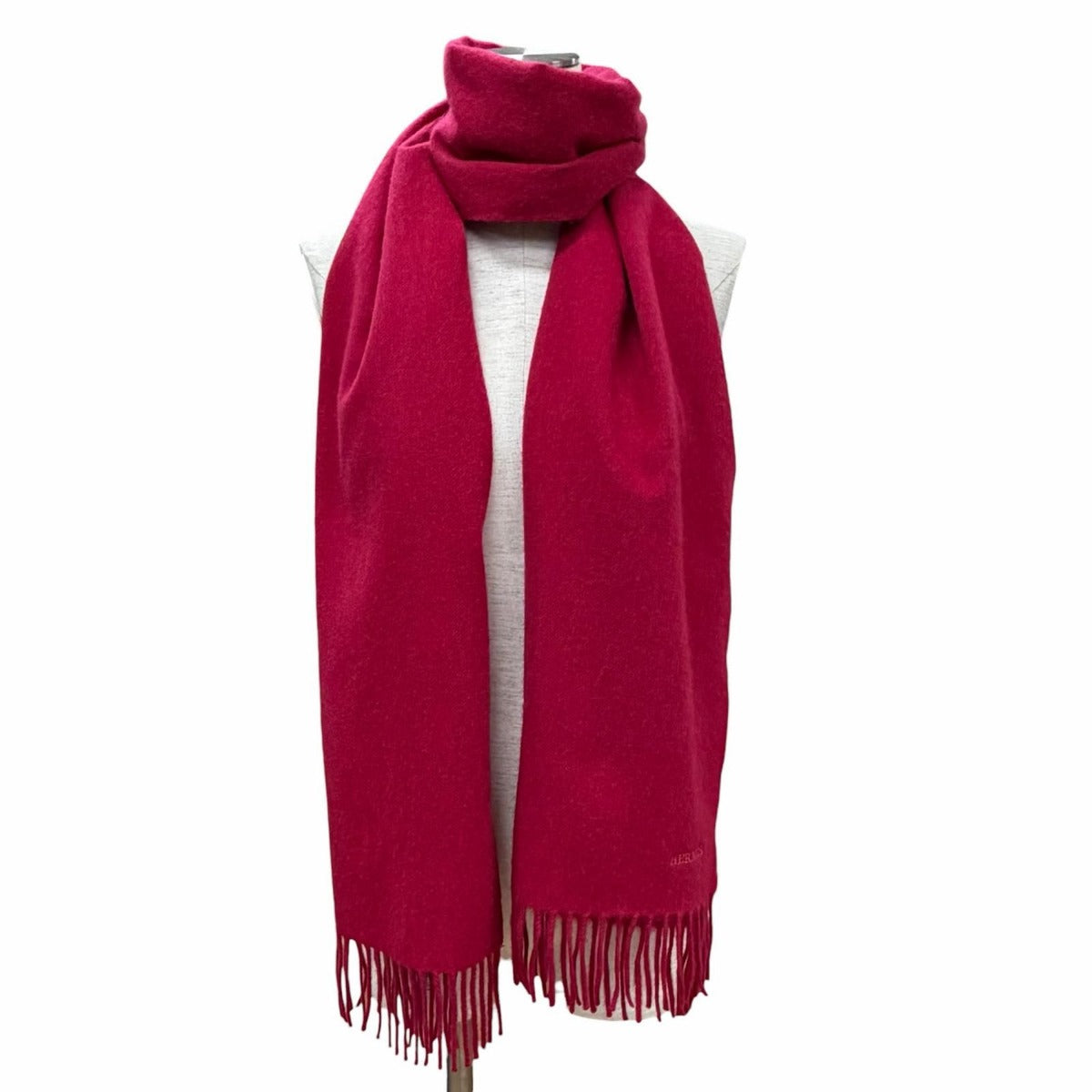 Hermes Recto Verso Cashmere Logo Embroidery with Fringe Scarf Shawl Red — view 3