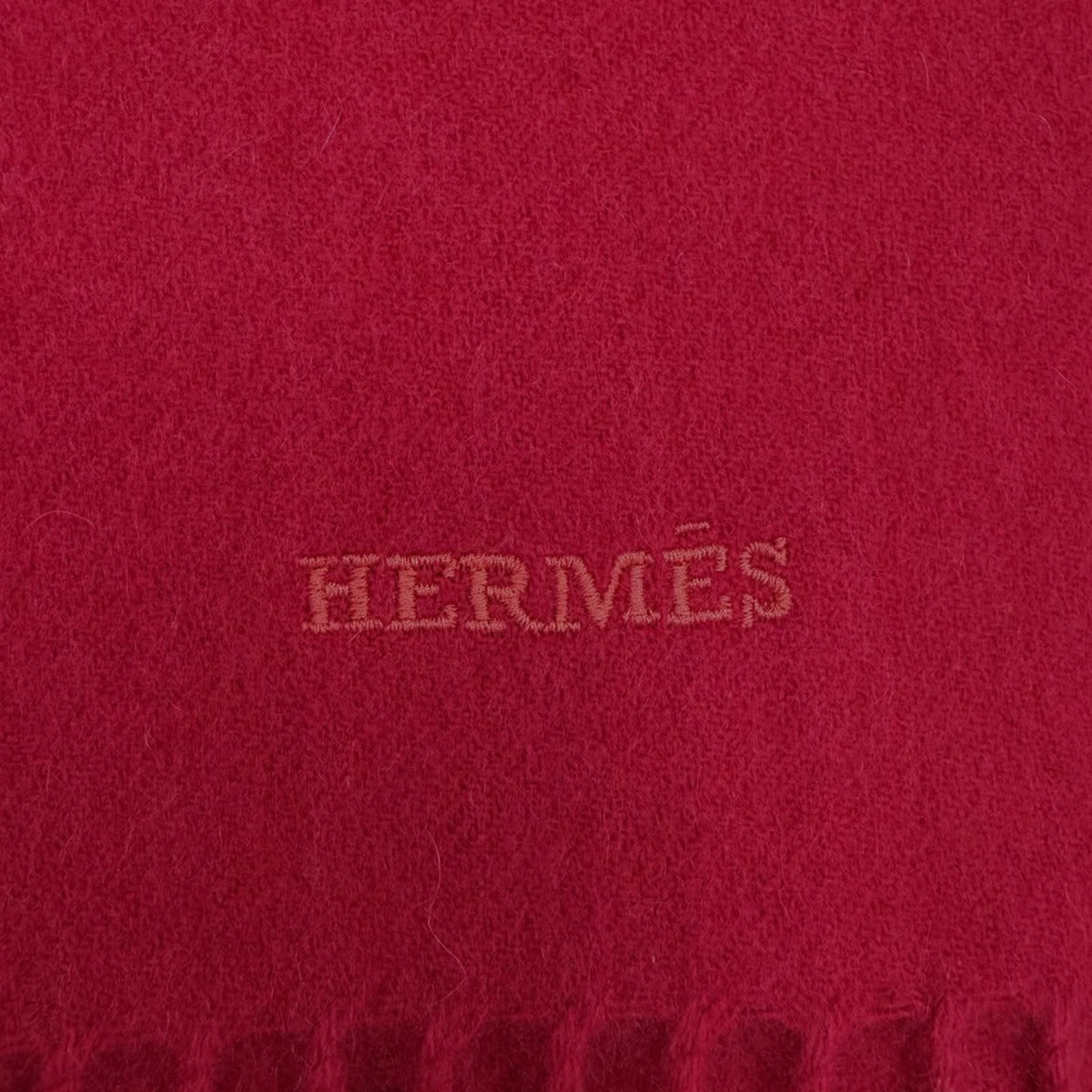 Hermes Recto Verso Cashmere Logo Embroidery with Fringe Scarf Shawl Red — view 6