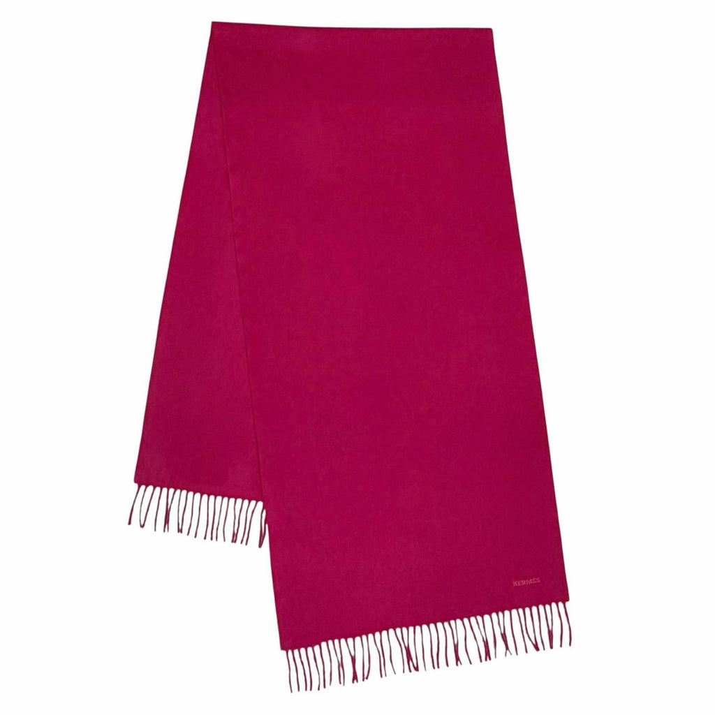 Hermes Recto Verso Cashmere Logo Embroidery with Fringe Scarf Shawl Red