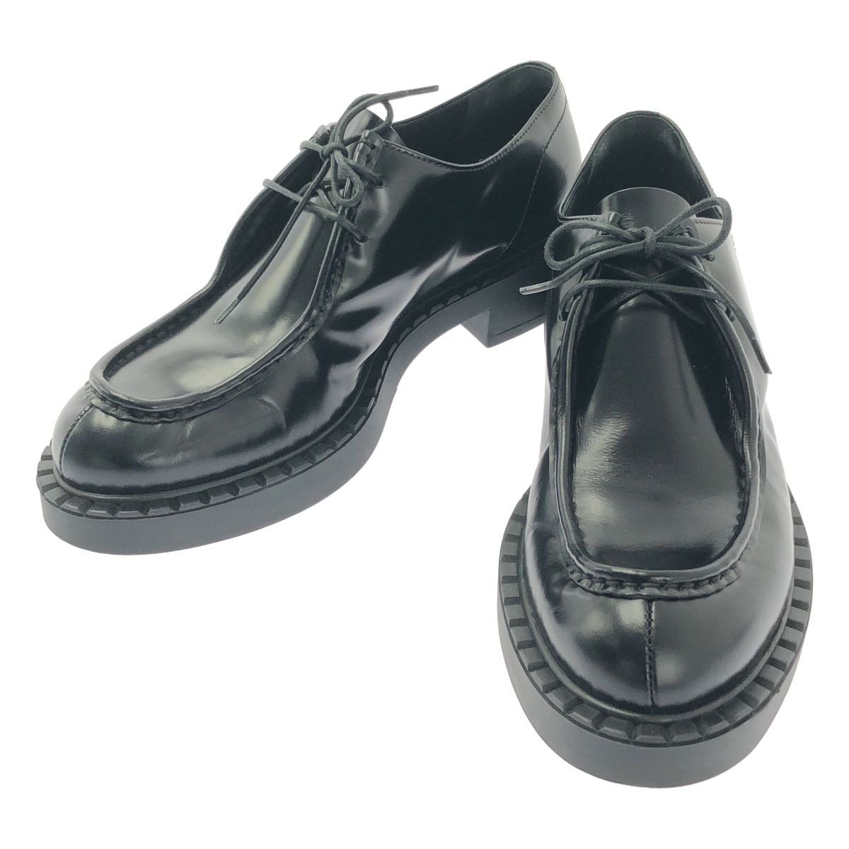 Prada Brushed Leather Lace Up Loafers 40 Black