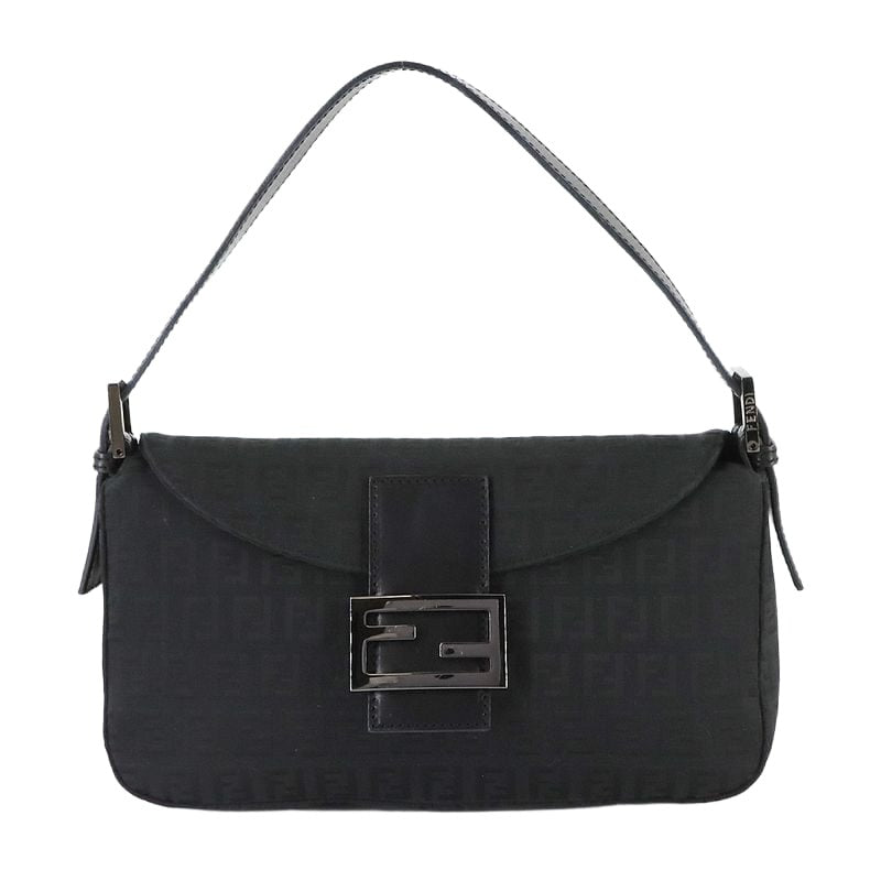 Fendi Zucchino Mamma Baguette Shoulder Bag Canvas Leather Black 8 Br003