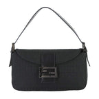 Fendi Zucchino Mamma Baguette Shoulder Bag Canvas Leather Black 8 Br003