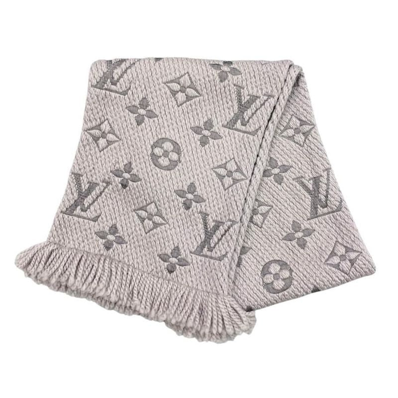 Louis Vuitton Scarf Echarpe Logomania Monogram Wool Silk Gripe Lou Grey