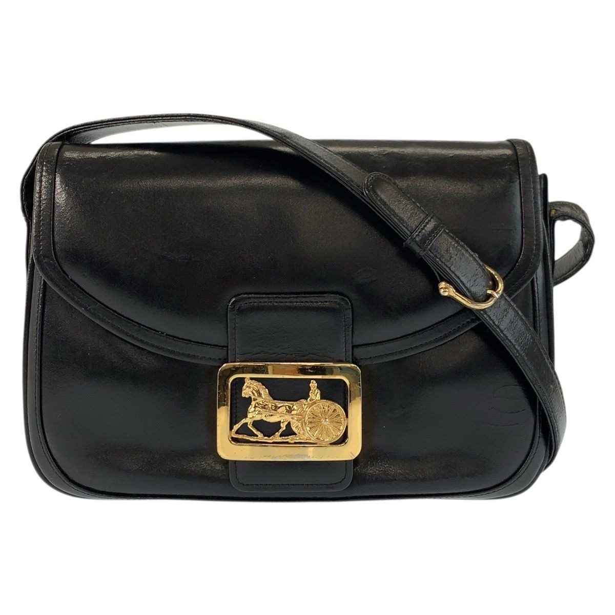Celine Carriage Black Gold Leather Shoulder Bag