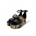 Hermes Charis Sandals Shoes Leather Black Brown Brides De Gala Quadri