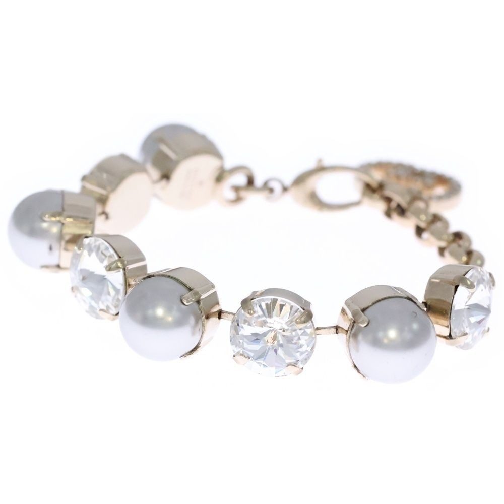 Gucci Interlocking Logo Rhinestone Pearl Bracelet White Gold