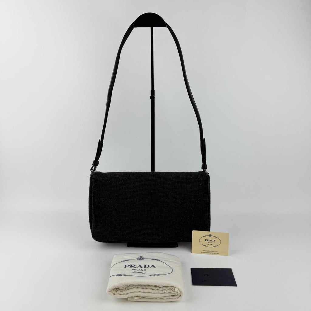 Prada Shoulder Bag Black Wool Vintage — view 2