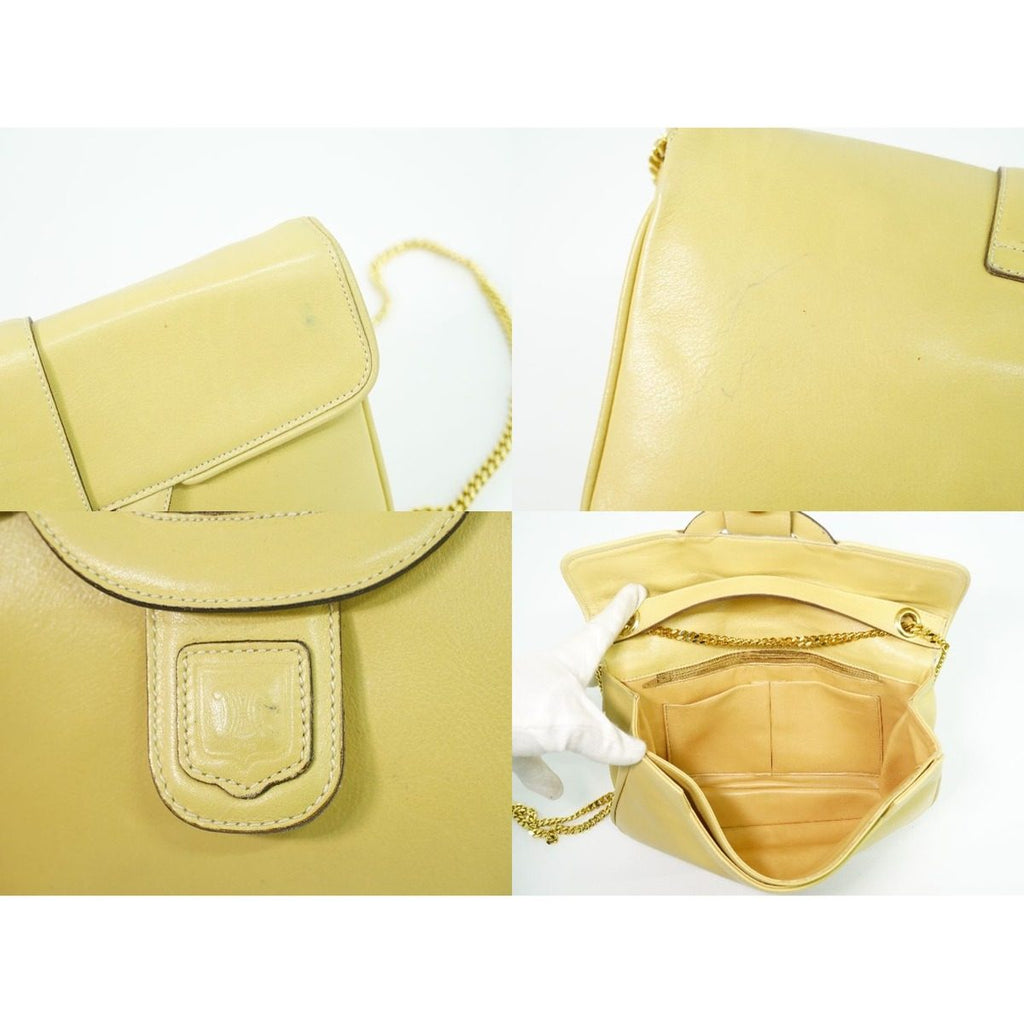Celine Leather Chain Shoulder Bag Yellow — view 8