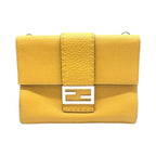 Fendi Shoulder Bag Flat Baguette Medium 7 Va524 FF Logo Yellow Silver Hardware