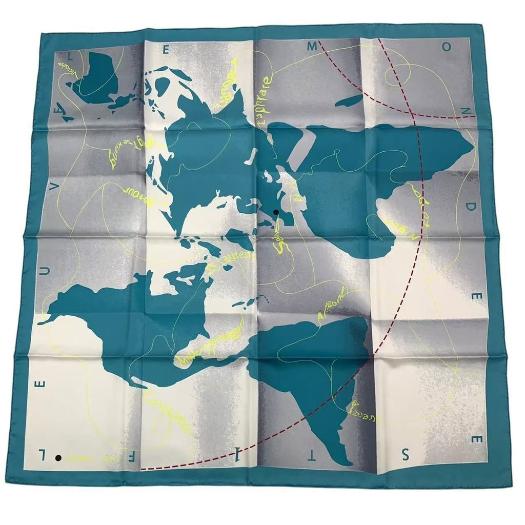 Hermes Carre 90 Scarf Map Pattern Silk Blue Box — view 2