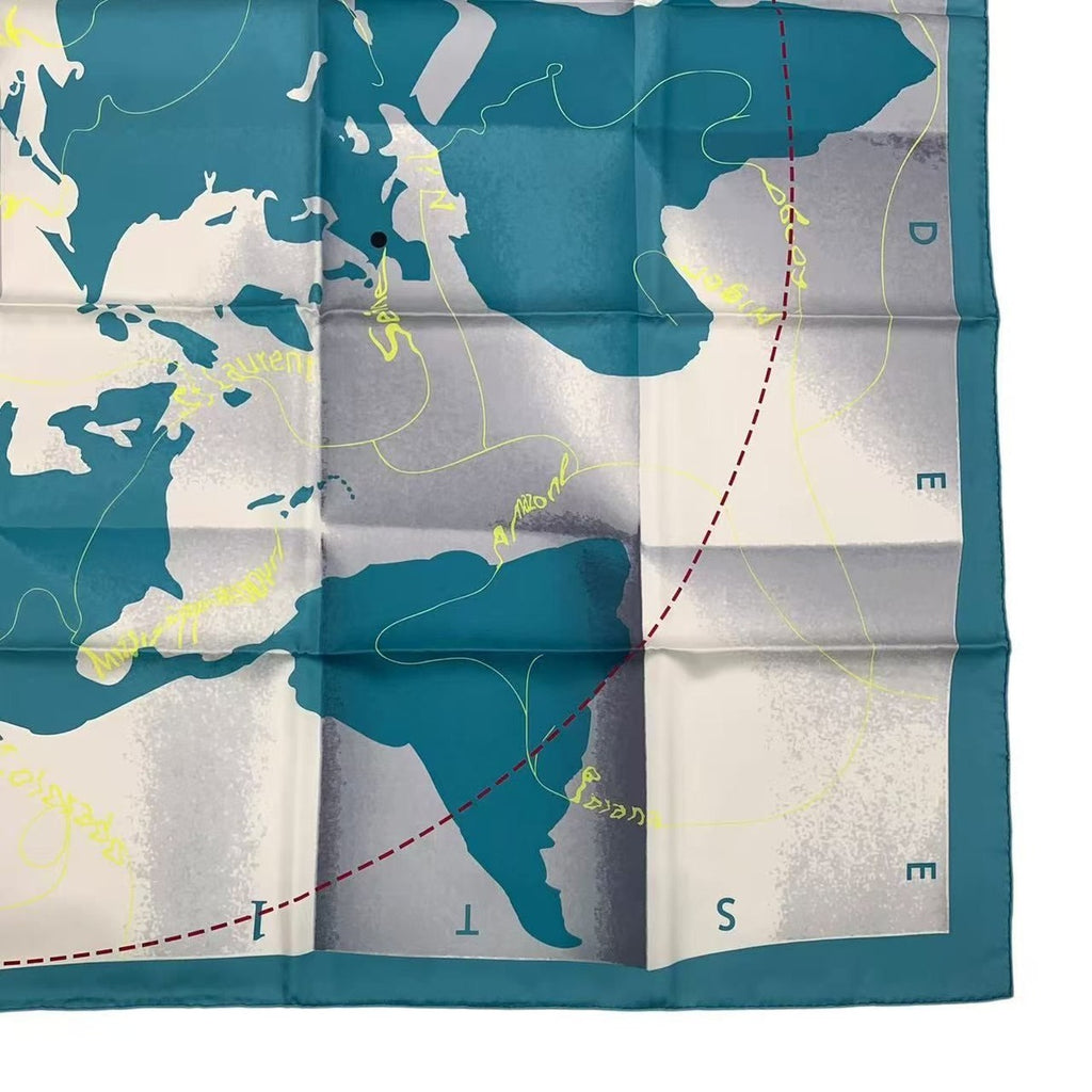 Hermes Carre 90 Scarf Map Pattern Silk Blue Box — view 6