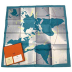 Hermes Carre 90 Scarf Map Pattern Silk Blue Box