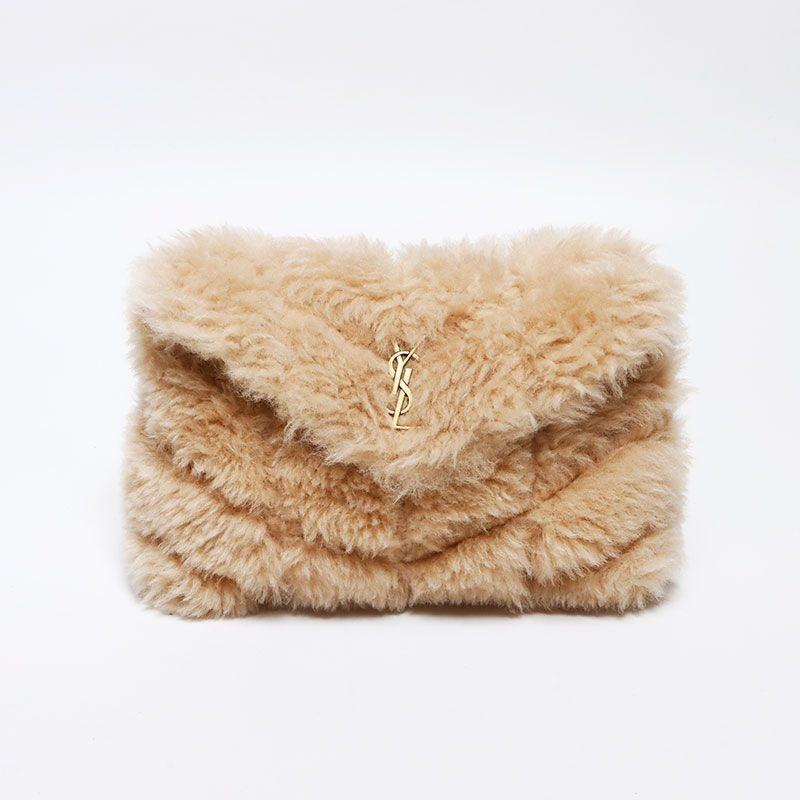 Saint Laurent Yves Clutch Wool Shearling Logo Card Case