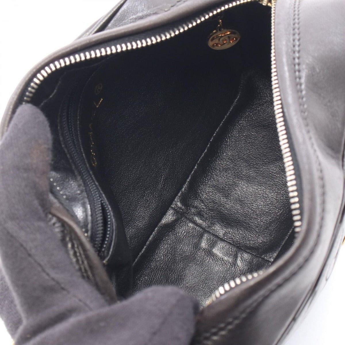 Chanel Shoulder Bag Triple CC Logo Black Lambskin Coco Fringe Mini — view 3