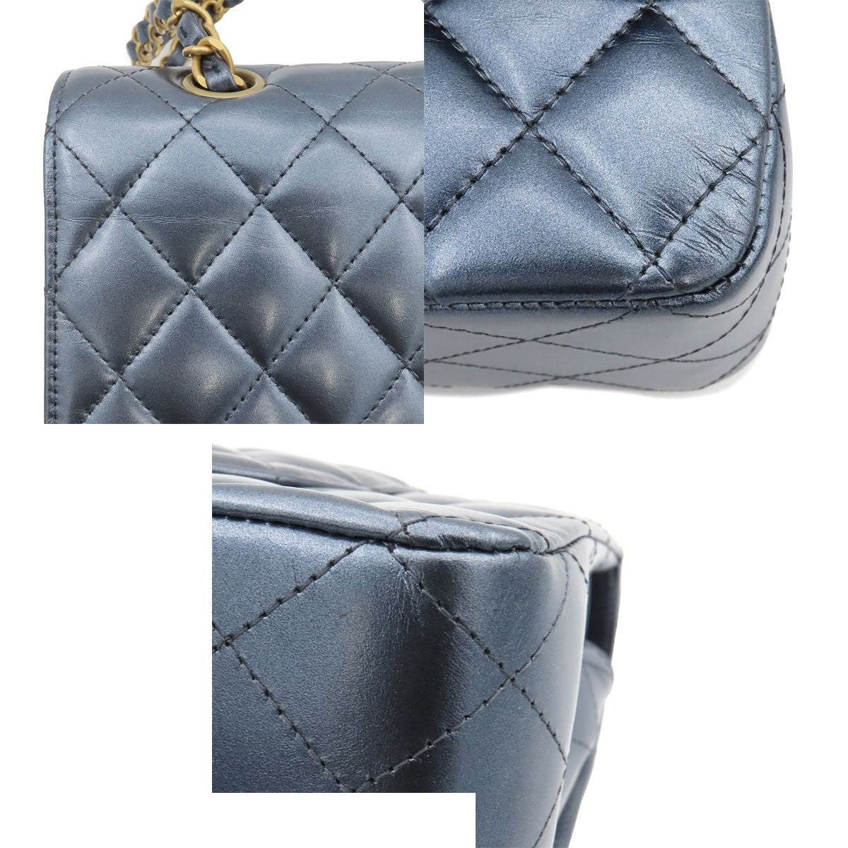 Chanel Shoulder Bag Metallic Blue Gold Calfskin Quilted 25 Double Flap Chain — view 6