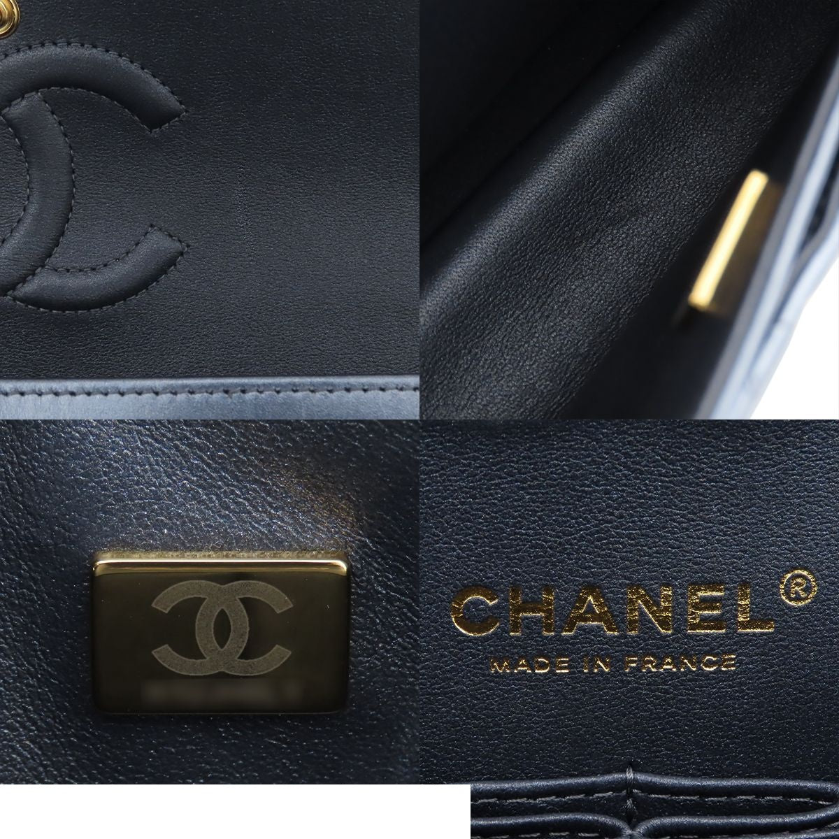 Chanel Shoulder Bag Metallic Blue Gold Calfskin Quilted 25 Double Flap Chain — view 8
