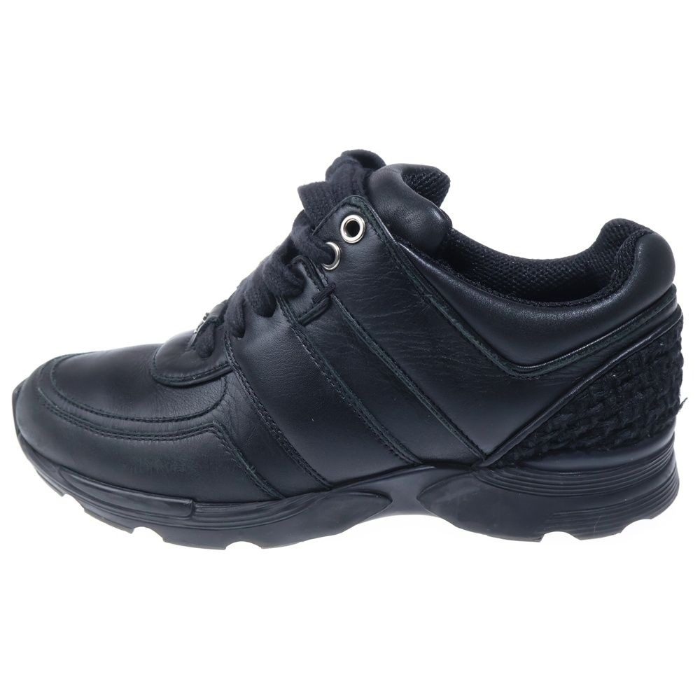 Chanel Leather Tweet Sneakers CC Logo Silver Black