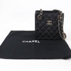 Chanel Caviar Leather Quilted CC Logo Mini Bucket Chain Shoulder Bag Black Gold — view 2