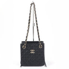 Chanel Caviar Leather Quilted CC Logo Mini Bucket Chain Shoulder Bag Black Gold — view 6