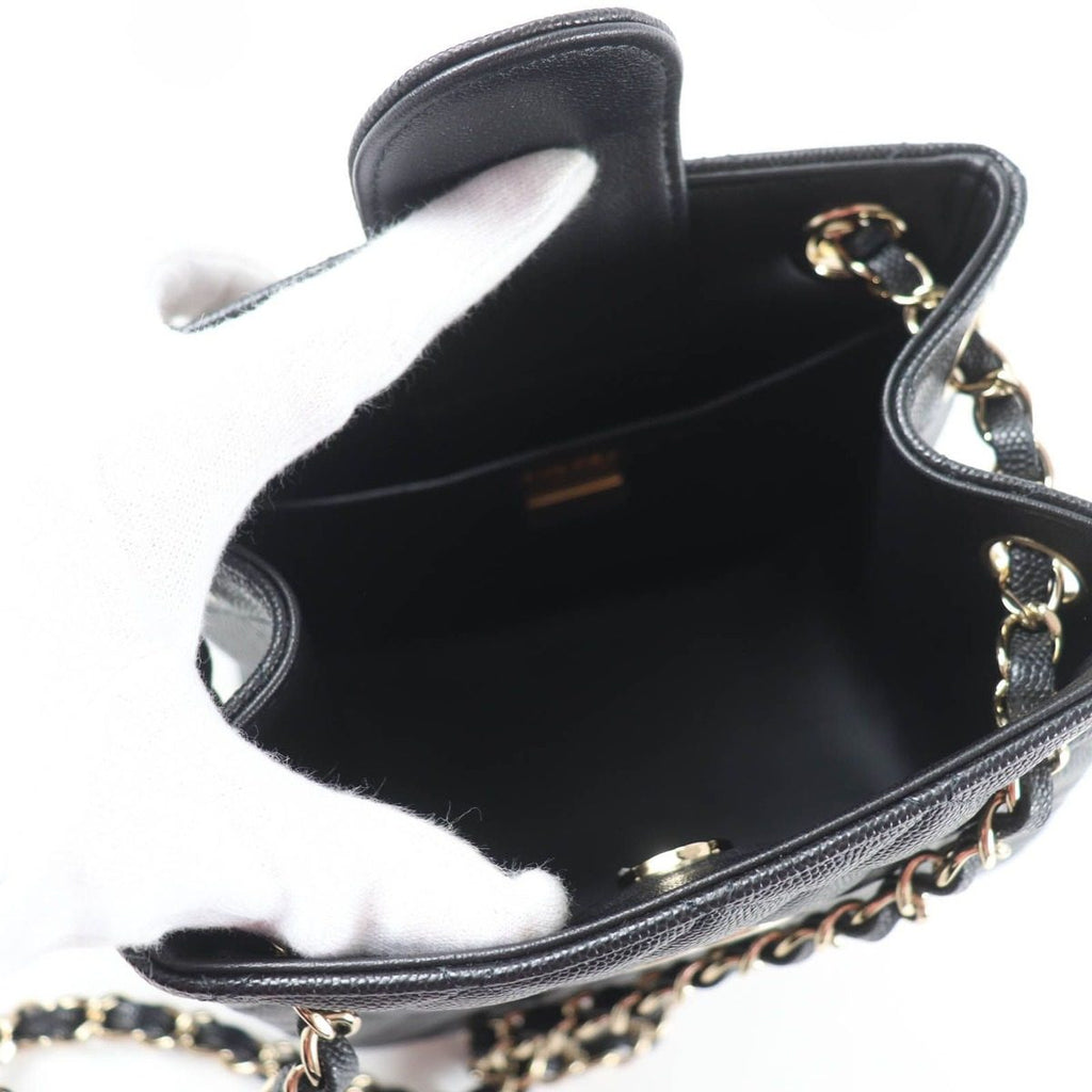 Chanel Caviar Leather Quilted CC Logo Mini Bucket Chain Shoulder Bag Black Gold — view 9