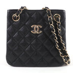 Chanel Caviar Leather Quilted CC Logo Mini Bucket Chain Shoulder Bag Black Gold