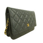 Chanel Shoulder Wallet Quilted Caviar Leather Black Gold — view 2