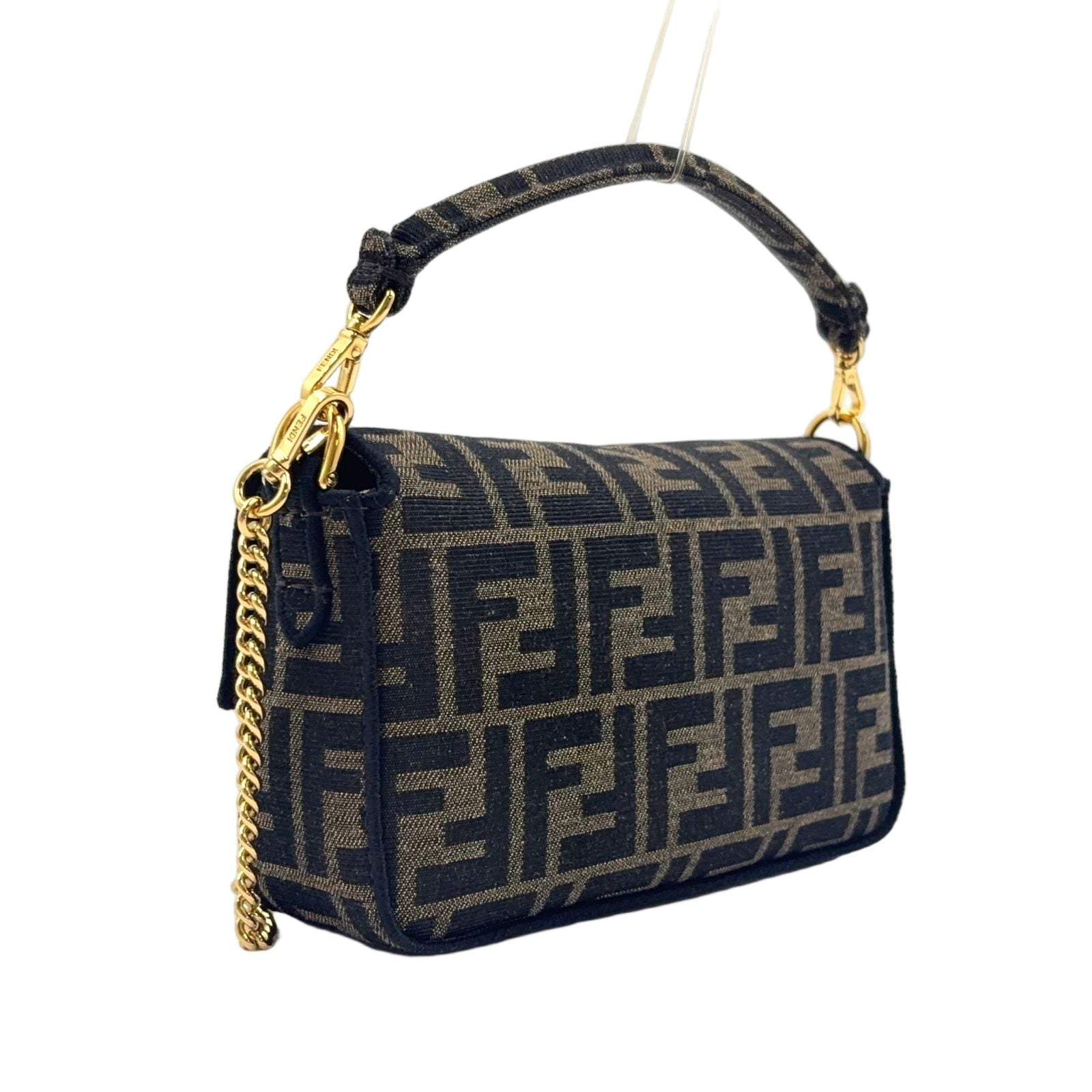Fendi FF Monogram Pattern 2-Way Chain Shoulder Canvas Beige Handbag Gold — view 2