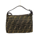Fendi Zucca Pattern Leather Canvas Khaki Brown Handbag Silver