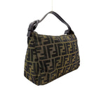Fendi Zucca Pattern Leather Canvas Khaki Brown Handbag Silver — view 2