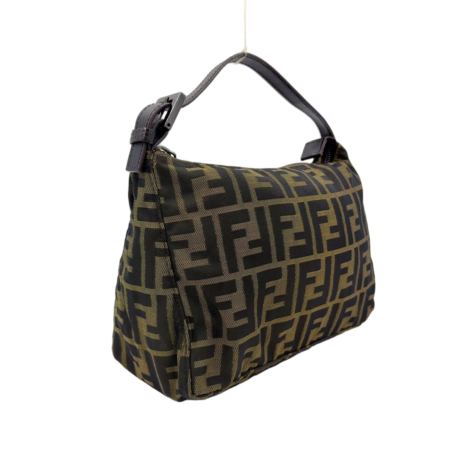 Fendi Zucca Pattern Leather Canvas Khaki Brown Handbag Silver — view 2