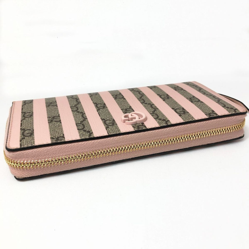 Gucci Wallet Pink GG Supreme Candy Cane Stripe Zip Around — view 5