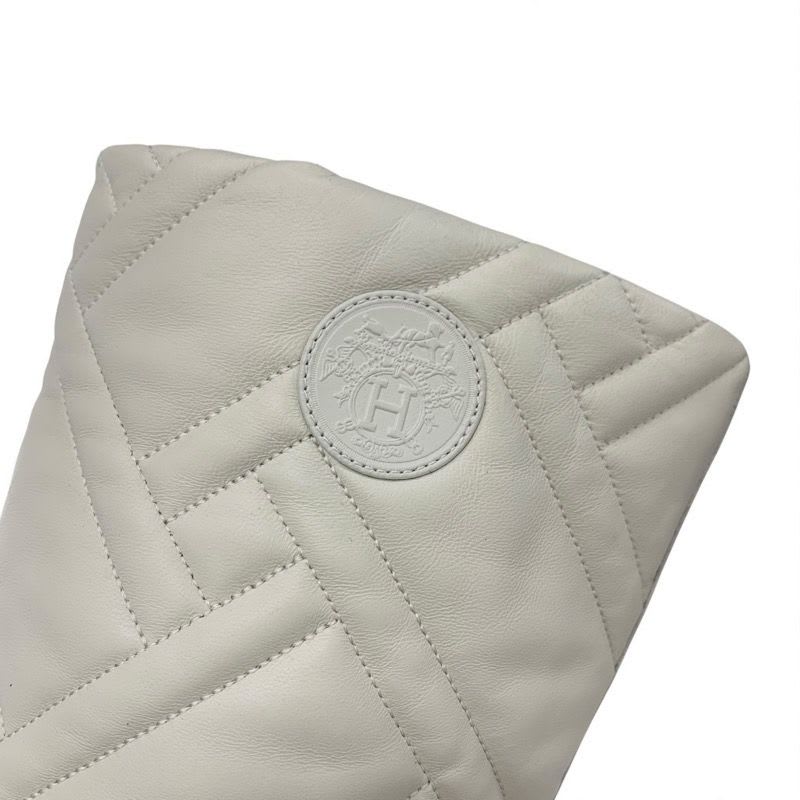 Hermes Fuji Boots Long Shoes Leather Ivory Exlibris Quilting — view 9