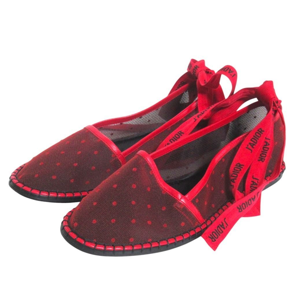 Dior Nicely-d J'adior Ribbon Strap Espadrilles Flat Shoes 37 Red