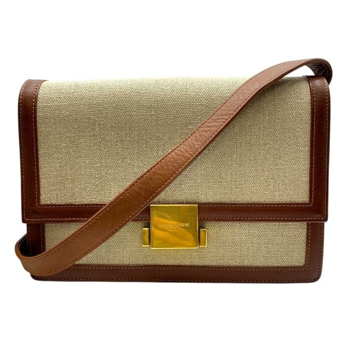 Saint Laurent Paris Belle Chasse Shoulder Bag Logo Leather Canvas