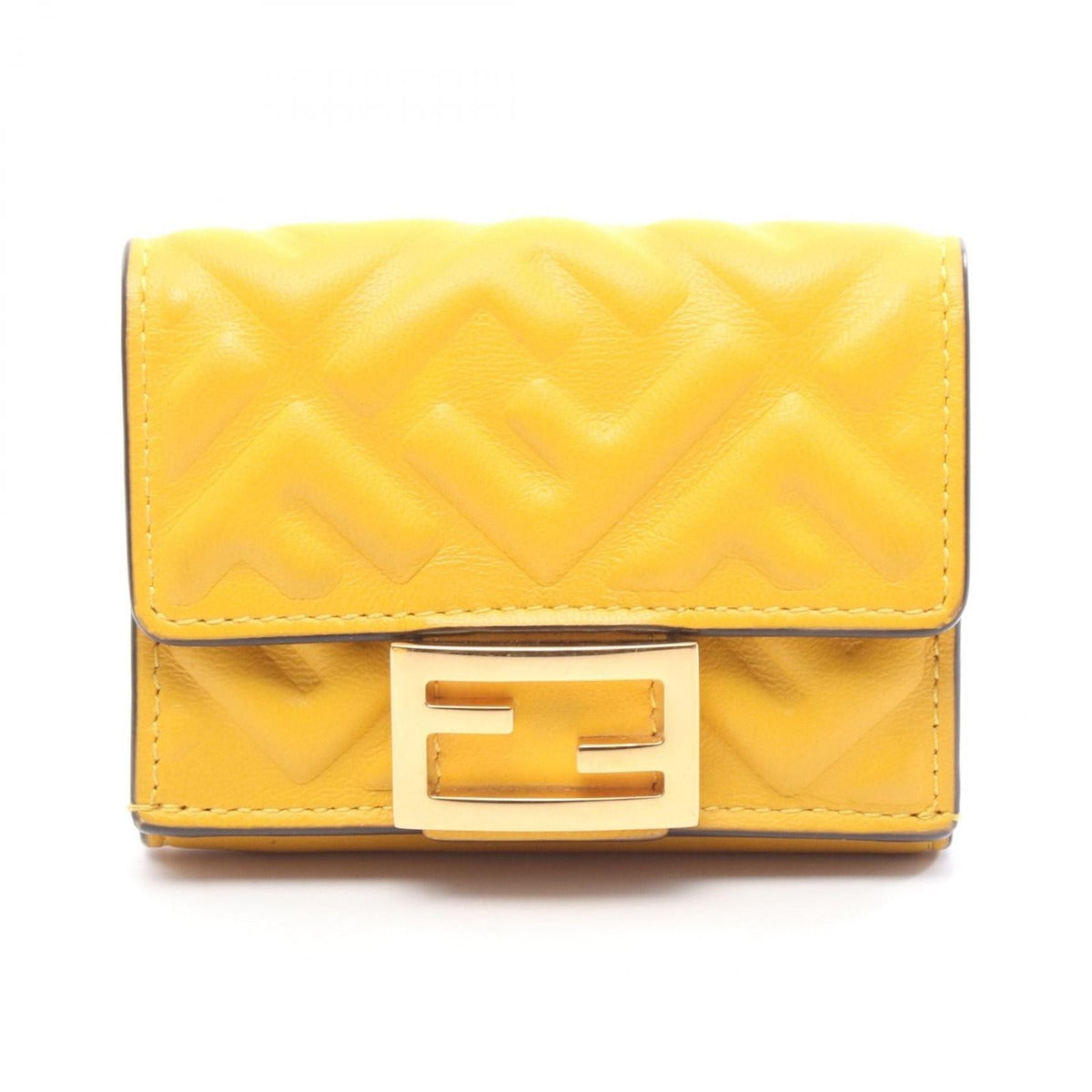 Fendi Trifold Wallet Baguette Micro Yellow Leather